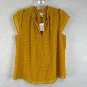 J.Crew Ruffle Swiss Dot Sleeveless Blouse Yellow Mustard XS New NWT Textured Top